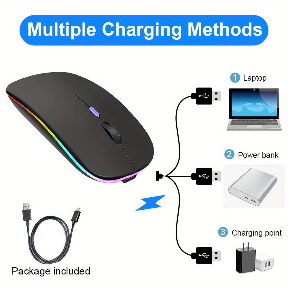 Rechargeable Wireless Mouse Designed for Computers, Featuring an Ergonomic USB Design, Silent Operation, And RGB Backlighting, Suitable for Laptops, Pcs, And Ipads.