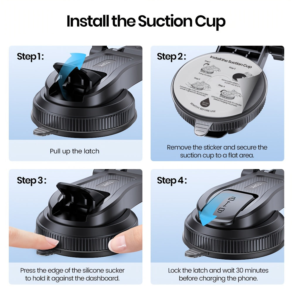 D38-C Car Phone Holder Mount by TOPK, Enhanced Adjustable Cell Phone Holder for Car Dashboard, Works with All Phones in Both Horizontal And Vertical Positions