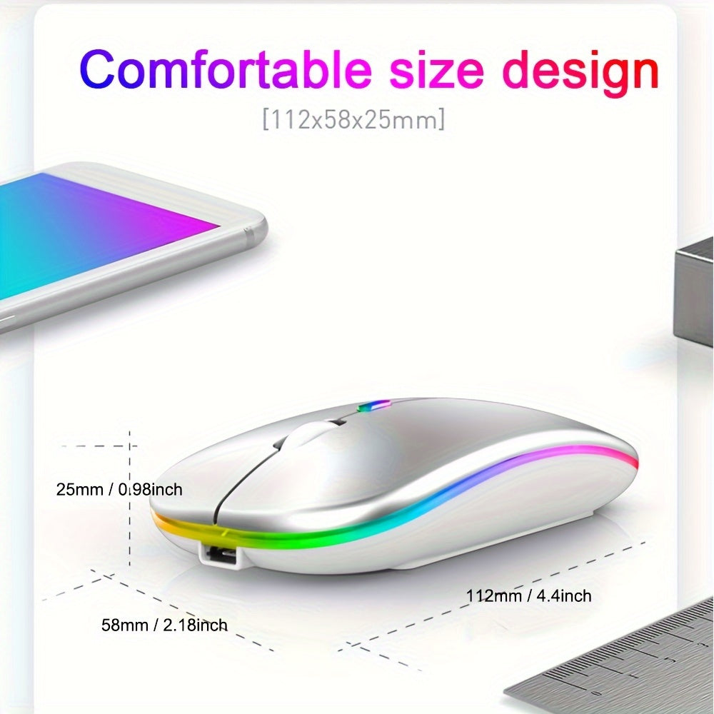 Rechargeable Wireless Mouse Designed for Computers, Featuring an Ergonomic USB Design, Silent Operation, And RGB Backlighting, Suitable for Laptops, Pcs, And Ipads.