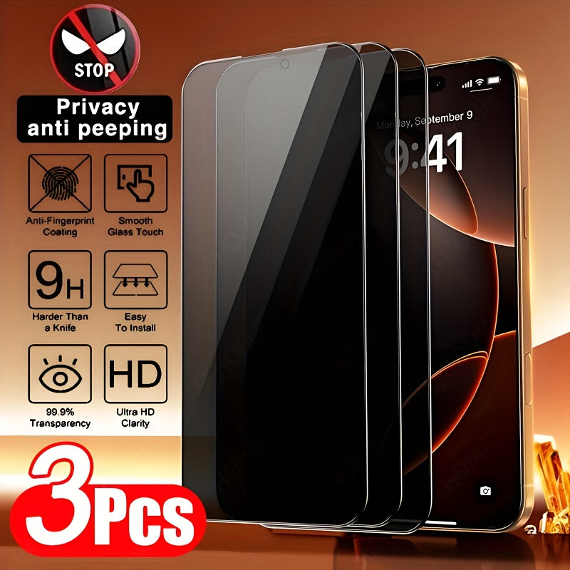 3pcs Full Cover Privacy Screen Protector for iPhone 11 12 13 14 15 16 17 PRO MAX Privacy Glass for iPhone 14 Pro 15 Pro Max Tempered Glass On The for iphone 14 Plus 15 Plus 16e 17 Air Glass Film Privacy, Phone Screen Protecto