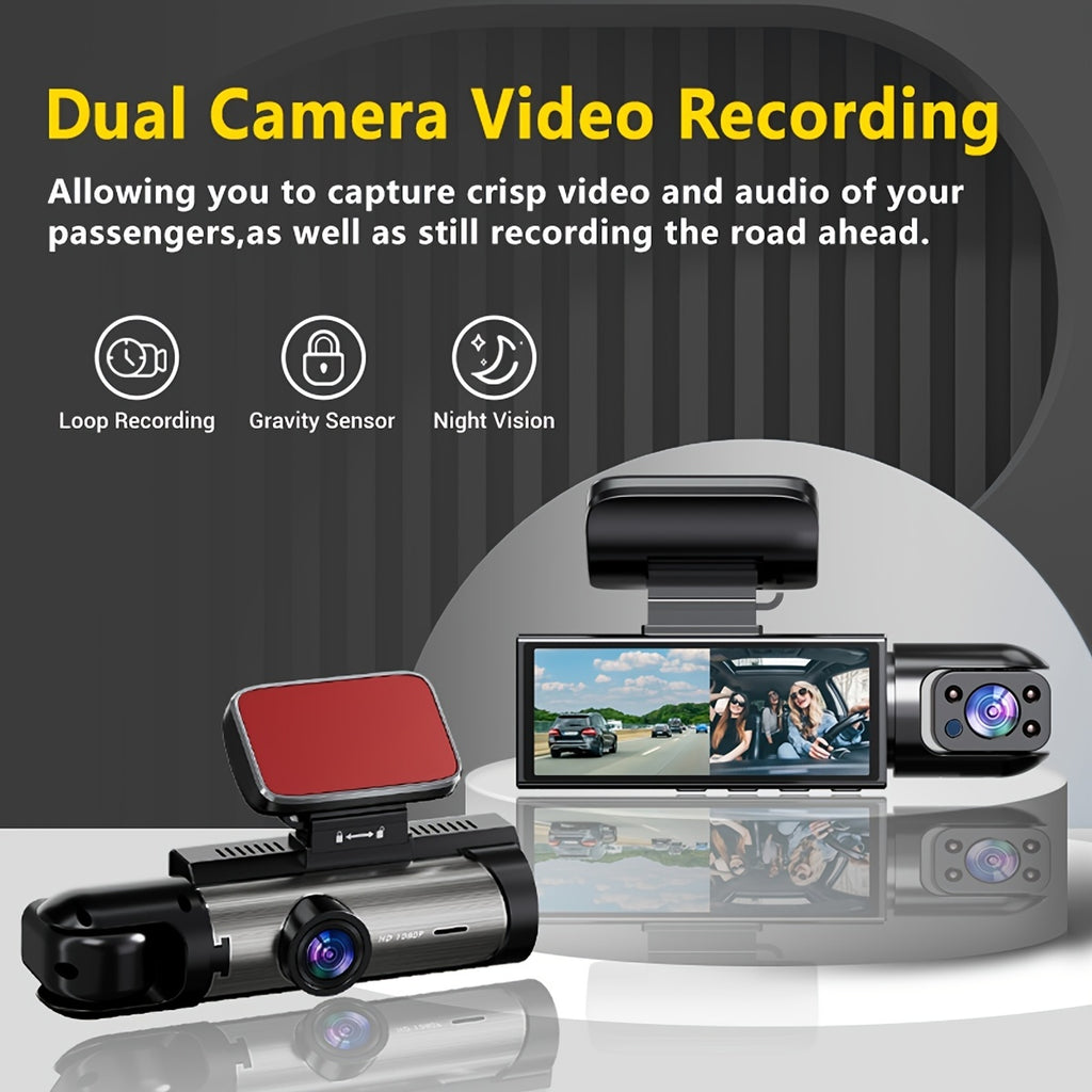 NTTAMHM Dual Camera Dash Cam with 3.16" IPS Screen, IR Night Vision, Loop Recording, Wide Angle Lens, Motion Detection, View Angle, Dual Cameras, Car Dash Cam, Modern Car Accessory, Driving Enthusiasts