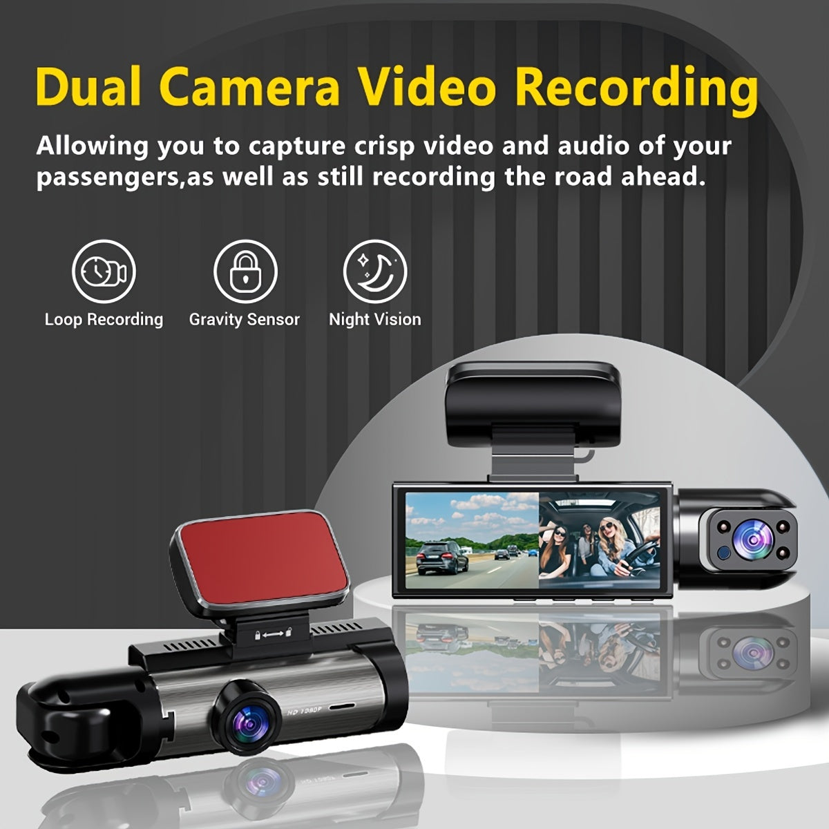 NTTAMHM Dual Camera Dash Cam with 3.16" IPS Screen, IR Night Vision, Loop Recording, Wide Angle Lens, Motion Detection, View Angle, Dual Cameras, Car Dash Cam, Modern Car Accessory, Driving Enthusiasts