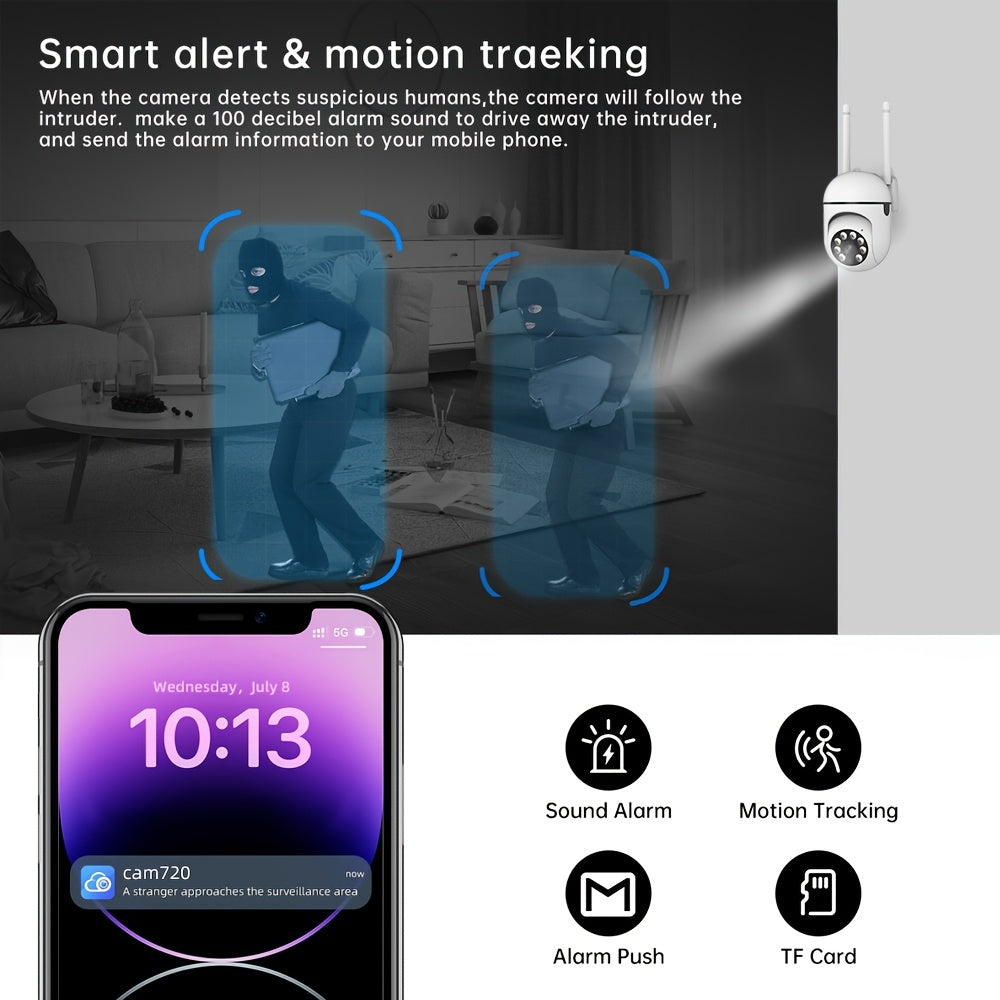 1pc Full-Color Night Vision Wireless WiFi Camera | 1080P Full HD, Dual-Use Indoor/Outdoor, 2-Way Audio, PTZ Technology, Smart Home Security, Motion Tracking, Suitable for Elderly and Pet Monitoring, Wall Hanging, Non