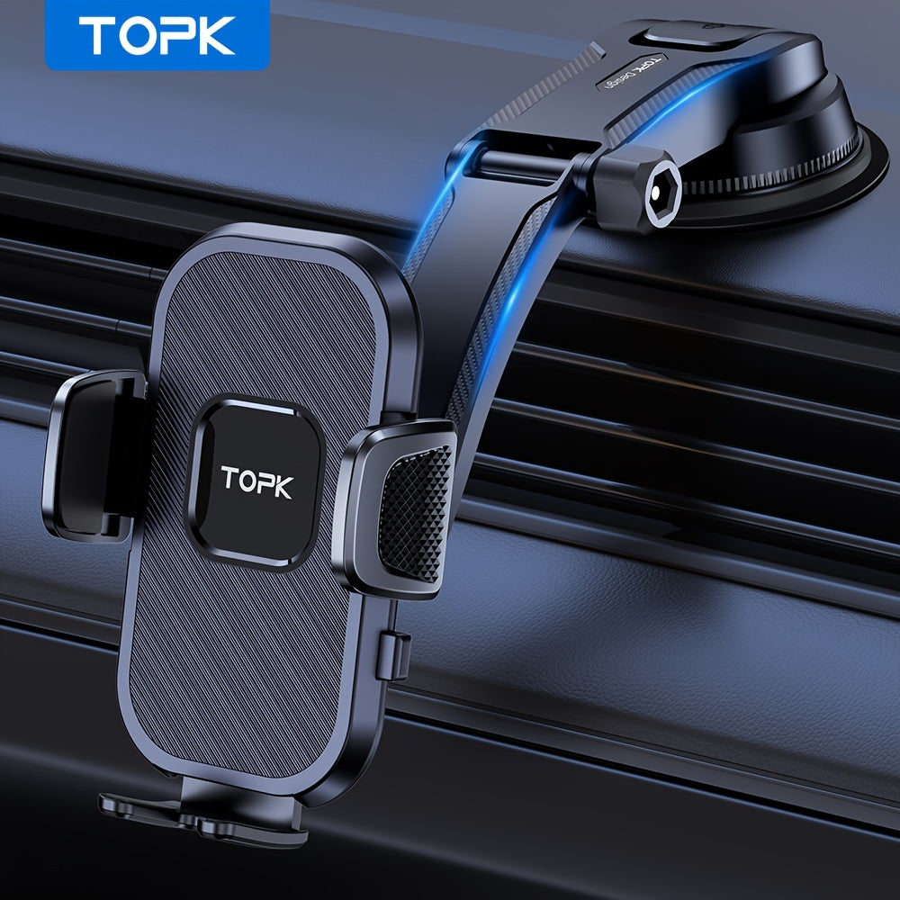 D38-C Car Phone Holder Mount by TOPK, Enhanced Adjustable Cell Phone Holder for Car Dashboard, Works with All Phones in Both Horizontal And Vertical Positions