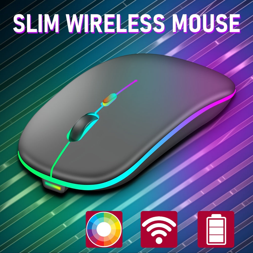 Rechargeable Wireless Mouse Designed for Computers, Featuring an Ergonomic USB Design, Silent Operation, And RGB Backlighting, Suitable for Laptops, Pcs, And Ipads.