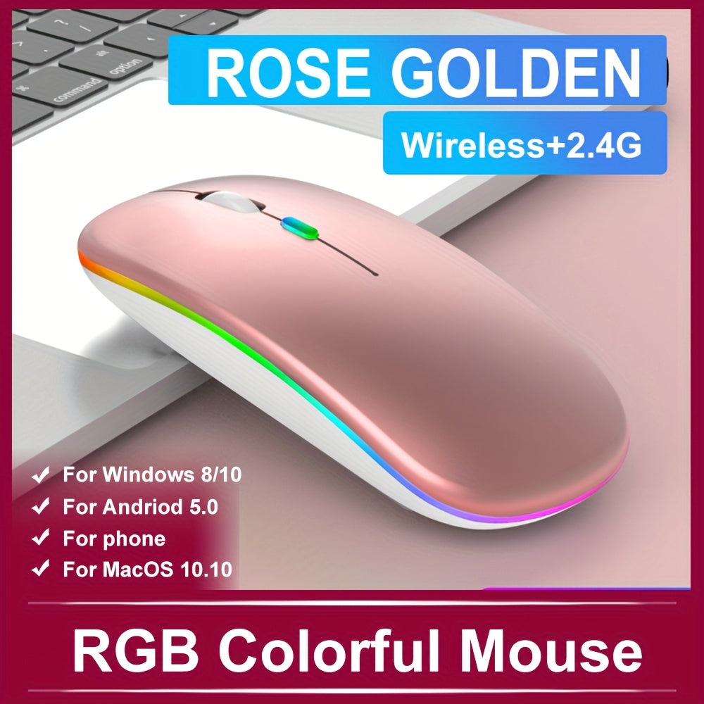 Rechargeable Wireless Mouse Designed for Computers, Featuring an Ergonomic USB Design, Silent Operation, And RGB Backlighting, Suitable for Laptops, Pcs, And Ipads.