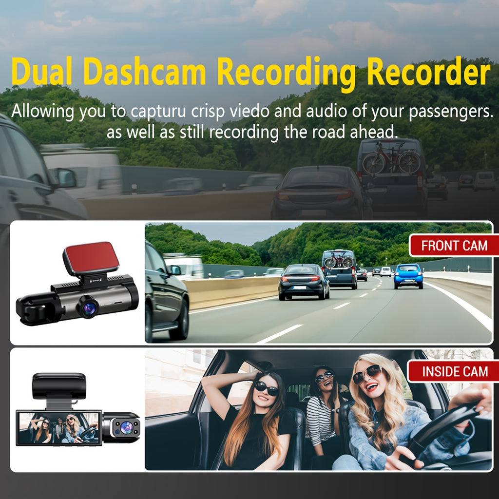 NTTAMHM Dual Camera Dash Cam with 3.16" IPS Screen, IR Night Vision, Loop Recording, Wide Angle Lens, Motion Detection, View Angle, Dual Cameras, Car Dash Cam, Modern Car Accessory, Driving Enthusiasts