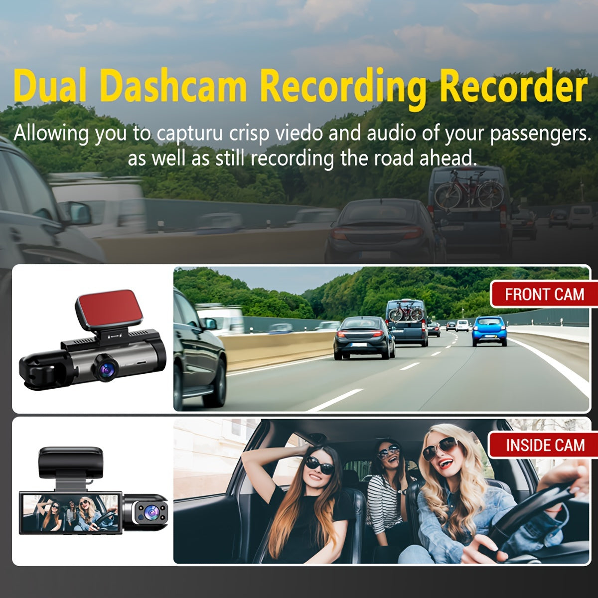 NTTAMHM Dual Camera Dash Cam with 3.16" IPS Screen, IR Night Vision, Loop Recording, Wide Angle Lens, Motion Detection, View Angle, Dual Cameras, Car Dash Cam, Modern Car Accessory, Driving Enthusiasts