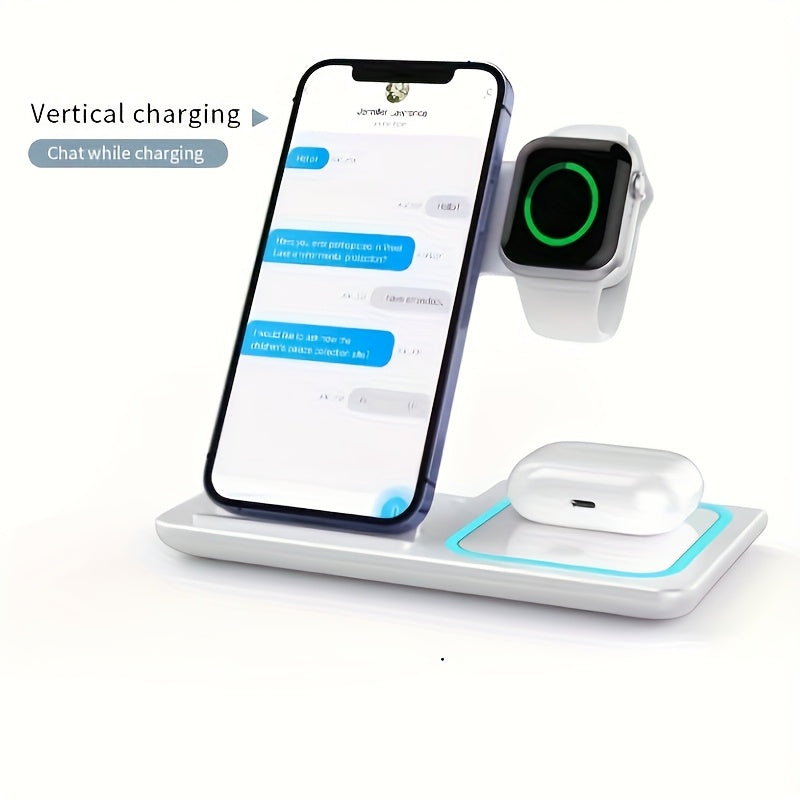 TIMESS-Wireless Charging Station 3-in-1 Standard 15W Fast Mag-Safe Charger Stand with QC3.0 Adapter, Suitable for iPhone 15 14 13 12 11 X 8 Pro Max/Pro/Mini/Plus, for iWatch Ultra 9/8 7/6/5/4/3/2, for Airpods 3/2