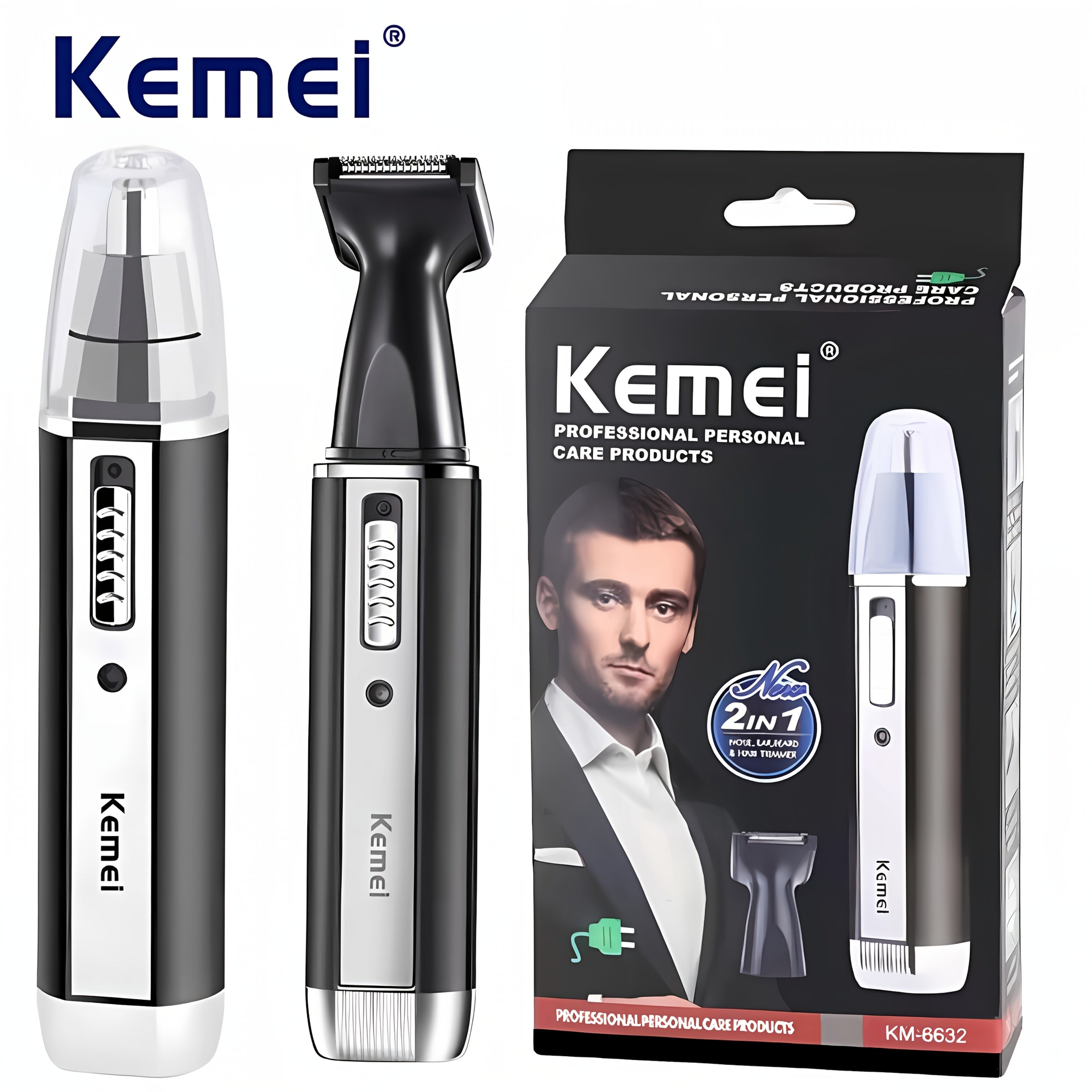 KM-6630 Four-In-One Professional Rechargeable Nose And Ear Hair Trimmer for Men'S Personal Grooming.