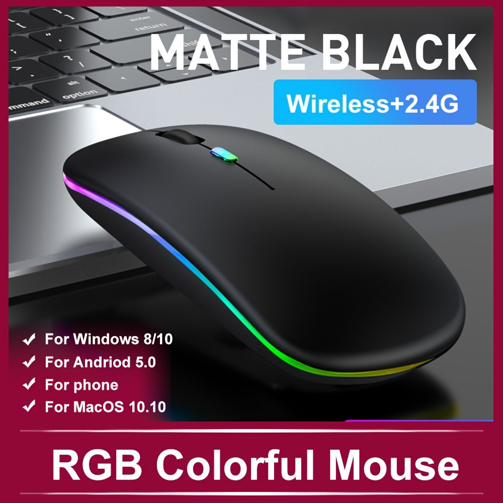 Rechargeable Wireless Mouse Designed for Computers, Featuring an Ergonomic USB Design, Silent Operation, And RGB Backlighting, Suitable for Laptops, Pcs, And Ipads.
