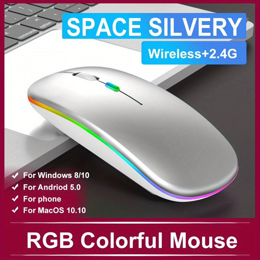 Rechargeable Wireless Mouse Designed for Computers, Featuring an Ergonomic USB Design, Silent Operation, And RGB Backlighting, Suitable for Laptops, Pcs, And Ipads.