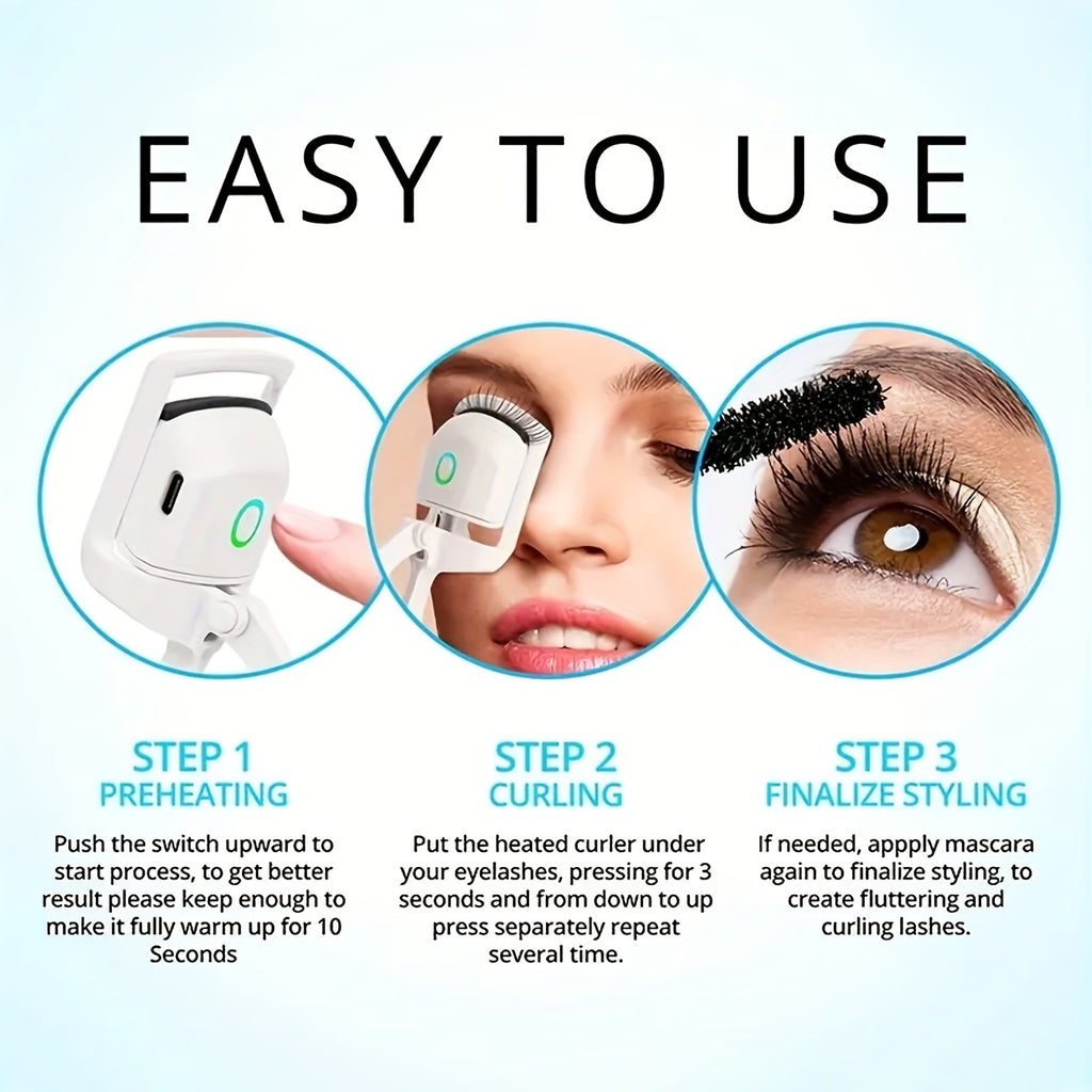 ABS Electric Eyelash Curler - Long-Lasting Curling Device with USB Rechargeable Battery, Modern Beauty Eye Instrument for Home Use, Durable & Stylish Design
