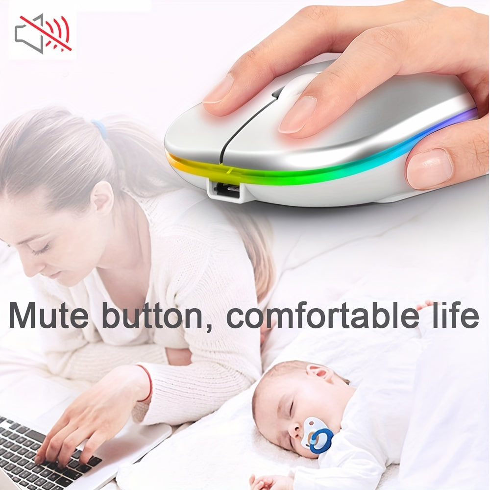 Rechargeable Wireless Mouse Designed for Computers, Featuring an Ergonomic USB Design, Silent Operation, And RGB Backlighting, Suitable for Laptops, Pcs, And Ipads.