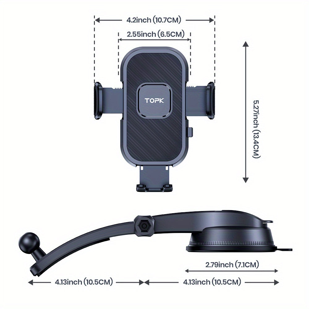 D38-C Car Phone Holder Mount by TOPK, Enhanced Adjustable Cell Phone Holder for Car Dashboard, Works with All Phones in Both Horizontal And Vertical Positions