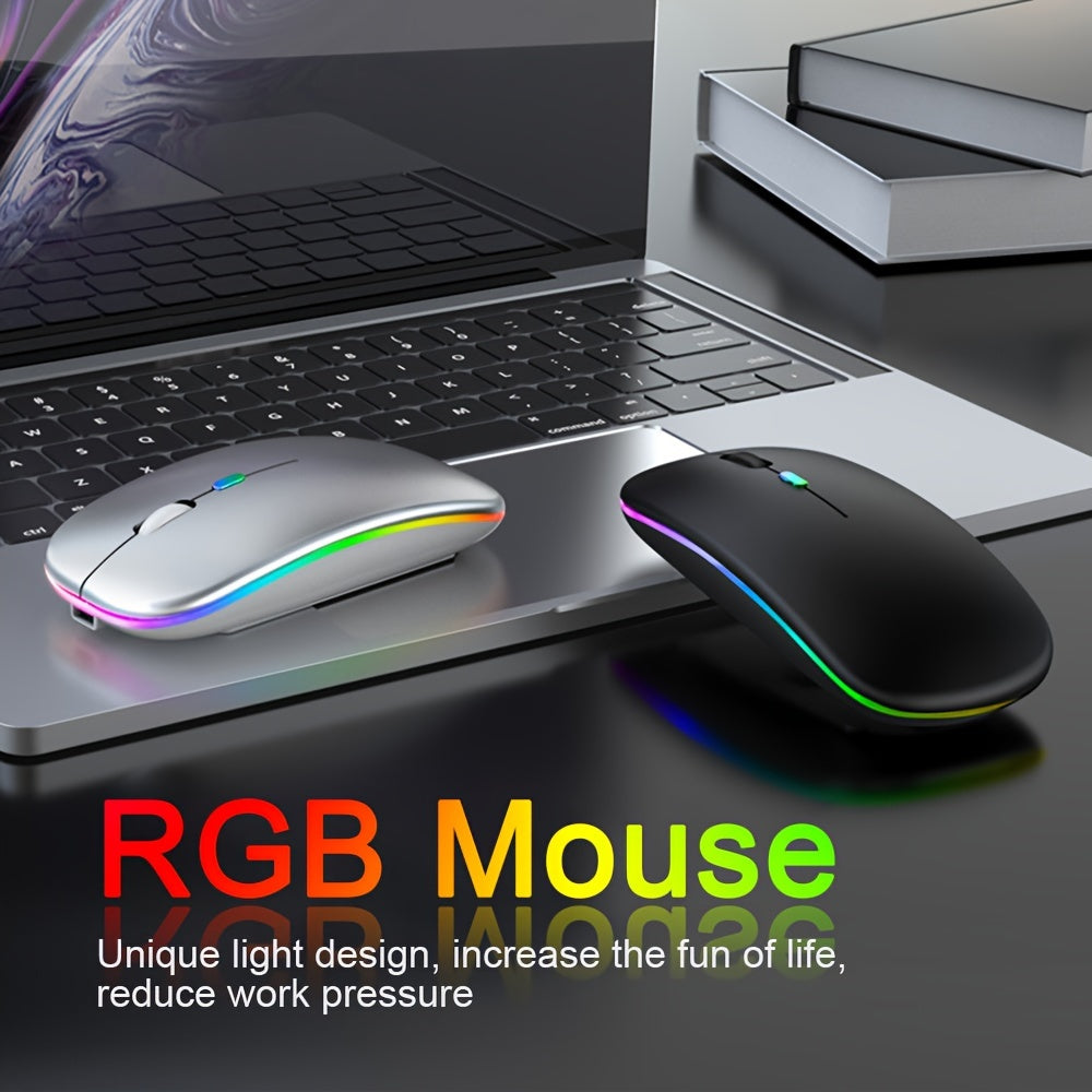 Rechargeable Wireless Mouse Designed for Computers, Featuring an Ergonomic USB Design, Silent Operation, And RGB Backlighting, Suitable for Laptops, Pcs, And Ipads.