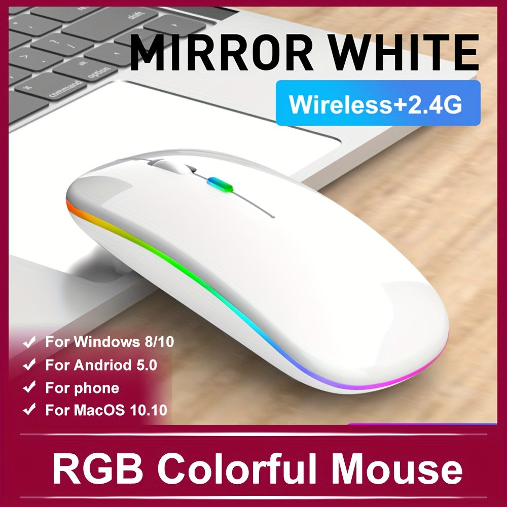 Rechargeable Wireless Mouse Designed for Computers, Featuring an Ergonomic USB Design, Silent Operation, And RGB Backlighting, Suitable for Laptops, Pcs, And Ipads.