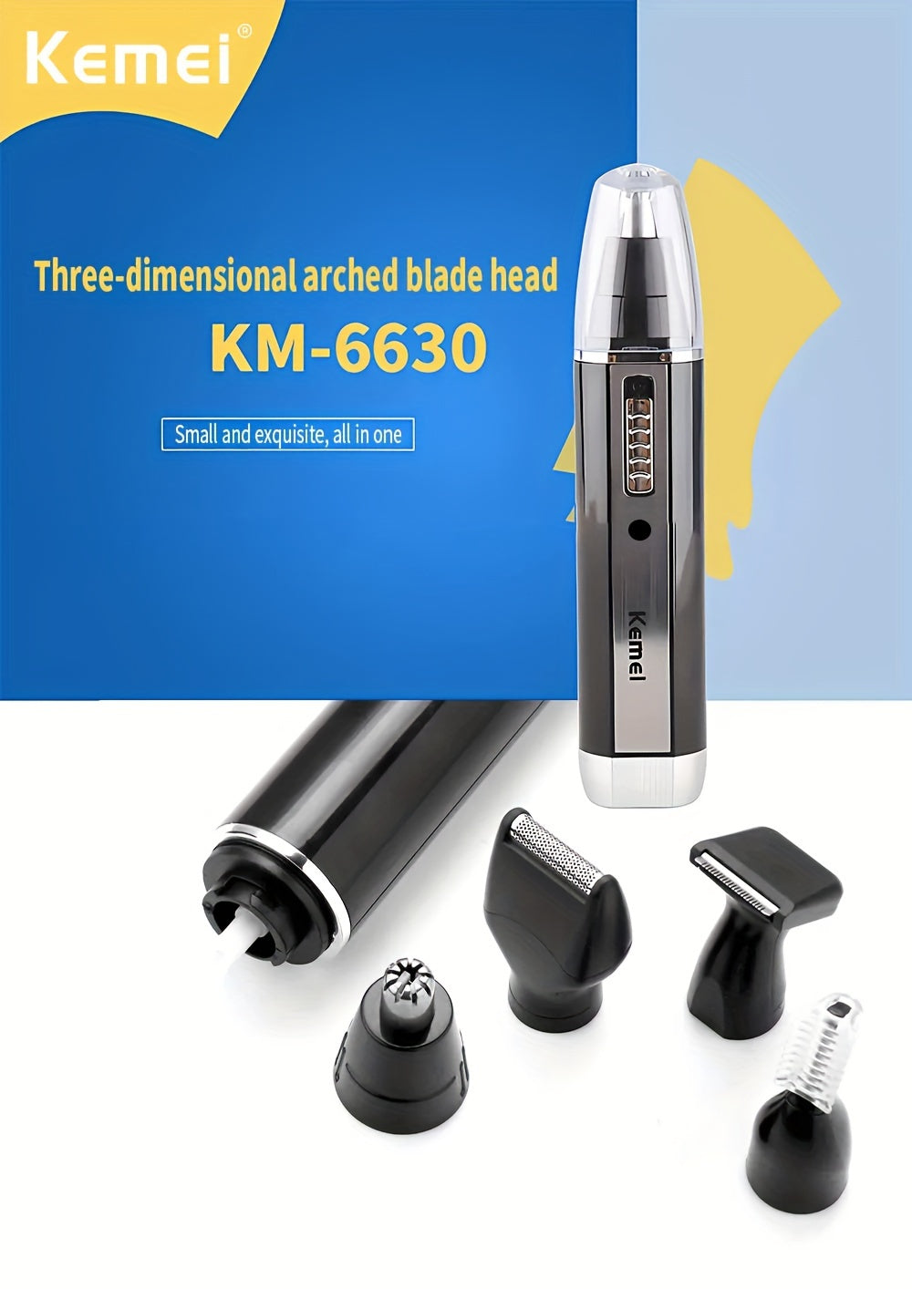 KM-6630 Four-In-One Professional Rechargeable Nose And Ear Hair Trimmer for Men'S Personal Grooming.