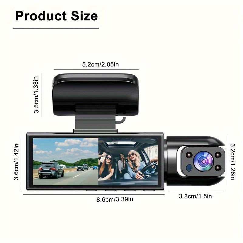 NTTAMHM Dual Camera Dash Cam with 3.16" IPS Screen, IR Night Vision, Loop Recording, Wide Angle Lens, Motion Detection, View Angle, Dual Cameras, Car Dash Cam, Modern Car Accessory, Driving Enthusiasts