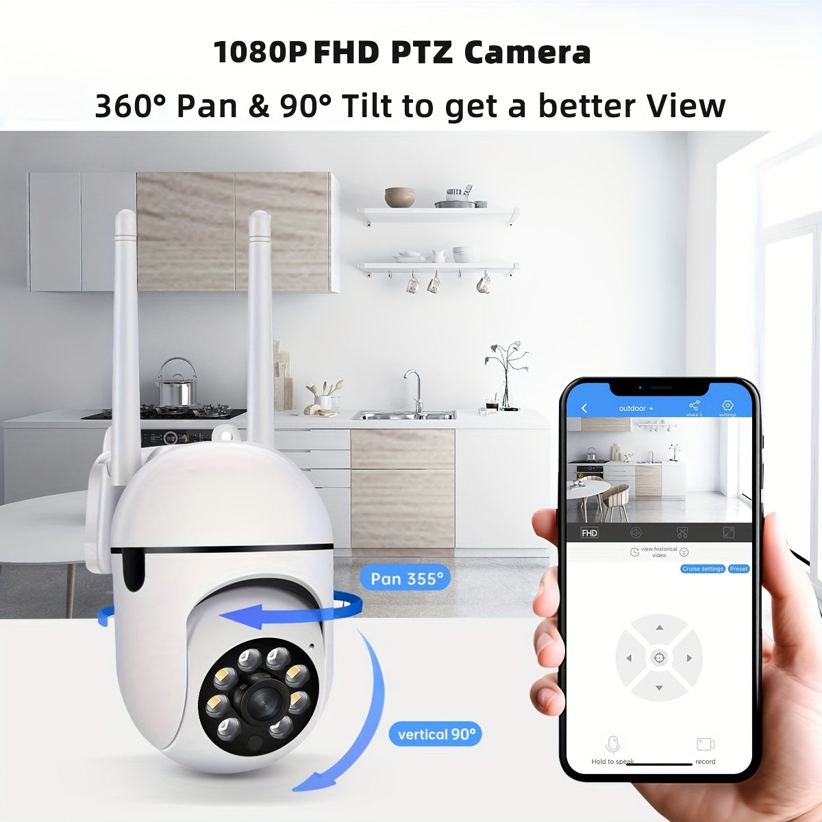 1pc Full-Color Night Vision Wireless WiFi Camera | 1080P Full HD, Dual-Use Indoor/Outdoor, 2-Way Audio, PTZ Technology, Smart Home Security, Motion Tracking, Suitable for Elderly and Pet Monitoring, Wall Hanging, Non